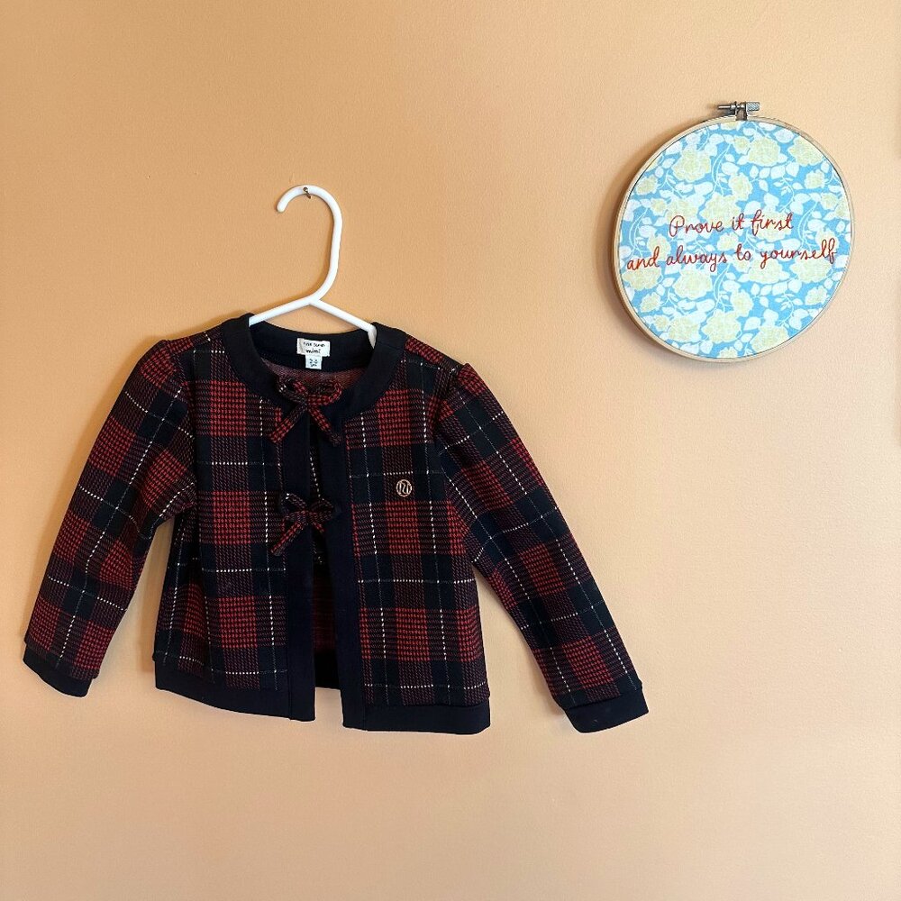 River Island Mini Girls Red Check Cardigan and Skirt Set (2-3T)